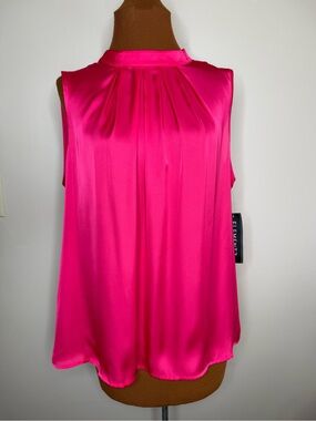 NWT Elementz Vibrant Hot Pink Sleeveless Satin Mock Neck Blouse Size XL